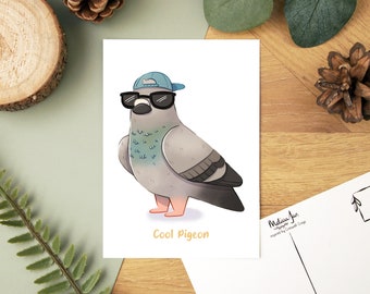 Cool Pigeon Postcard - small A6 art collectable postcard print