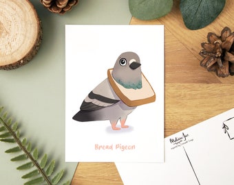 Bread Pigeon Postcard - small A6 art collectable postcard print