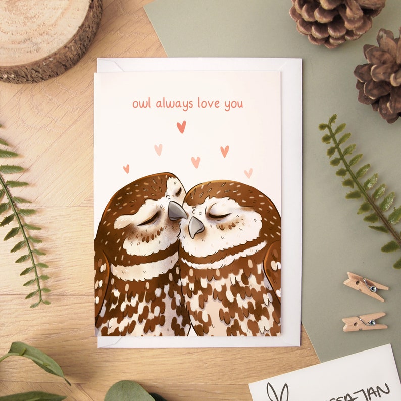 Owl Always Love You Card A6 size blank inside greeting card with white envelope for your partner for Valentine's Day or their birthday image 1