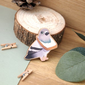 Pigeon in Bread Wooden Fridge Magnet digitally printed maple wood illustrated magnet to stick on your fridge or metal furniture image 4