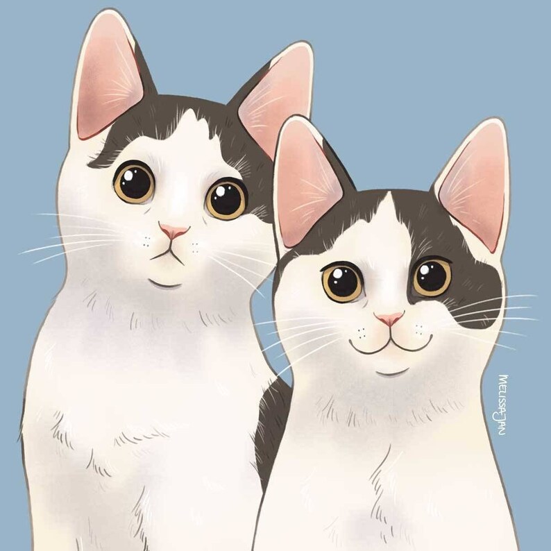 Pet Portrait Art Commission by a real human artist, dog and cat cartoon style digital illustration image 3