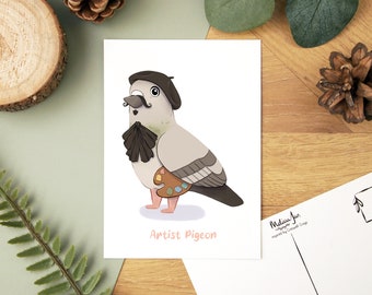 Artist Pigeon Postcard - small A6 art collectable postcard print