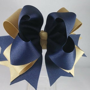 Khaki and Navy Blue Hairbow, Back to School Hairbow, School Uniform Hairbow, Girls Hair Bow, Boutique Hairbow