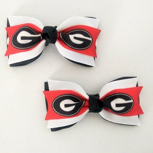 Georgia Bulldogs Pigtail Set, Hair Bow Set, Small Bow, Sports Bow, Hair Clip 3 Inches