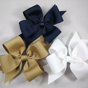 Set of Three (3) Back to School Hairbows, Khaki Hairbow, White Hairbow, Navy Blue Hairbow, School Uniform Hair Bow, Toddler Bow, Bow Lot