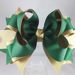 Green and Khaki Boutique Hairbow, School Hairbow, Uniform Hairbow, 6 Inch Bow, Hunter Green Hairbow, Forest Green Bow