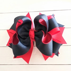 Red and Navy Boutique Hair Bow, School Uniform Bow, 5 Inches