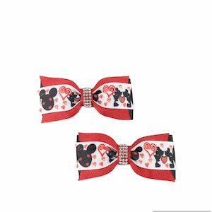 Valentine&#39;s Day Pigtail Set, Hair Bow Set, Small Bows, Heart Love Hair Clips, Piggies, Pig Tail Bows, 3 Inches
