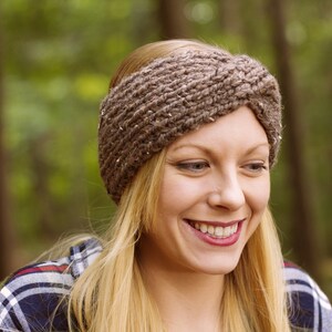 chunky knit twisted turban handmade headband ear warmer the tatiana charcoal image 5