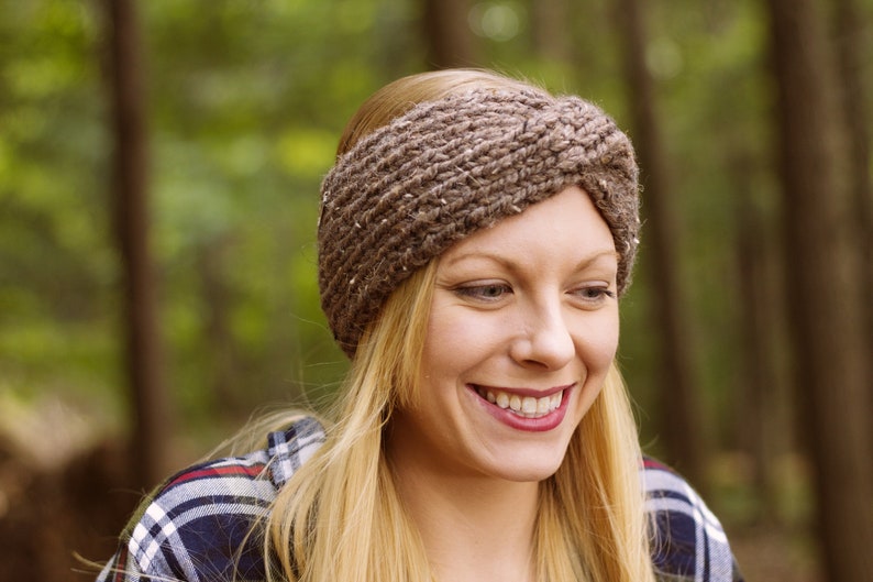 chunky knit twisted turban handmade headband ear warmer the tatiana charcoal image 5