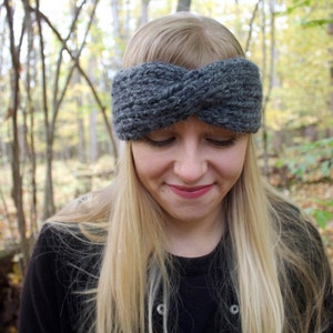 chunky knit twisted turban handmade headband ear warmer the tatiana charcoal image 2