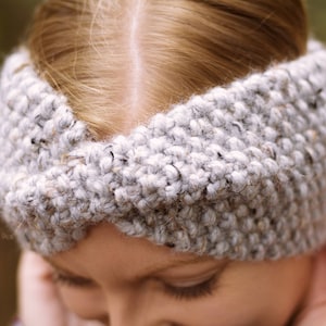 textured chunky knit twisted turban handmade headband ear warmer | the bellamy | grey marble