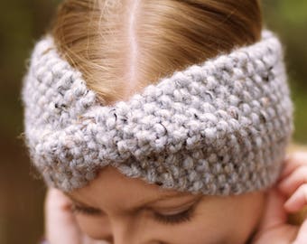 textured chunky knit twisted turban handmade headband ear warmer | the bellamy | grey marble