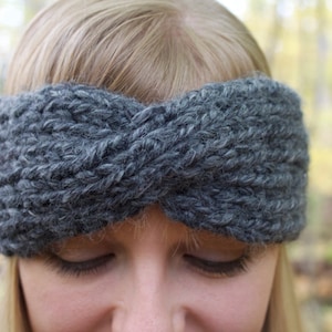 chunky knit twisted turban handmade headband ear warmer the tatiana charcoal image 1