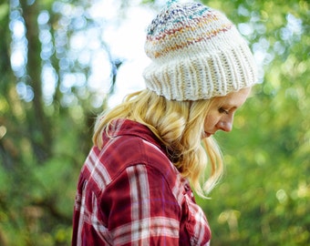 chunky knit slouchy handmade multicolor seamless hudson bay beanie hat | the tahoe