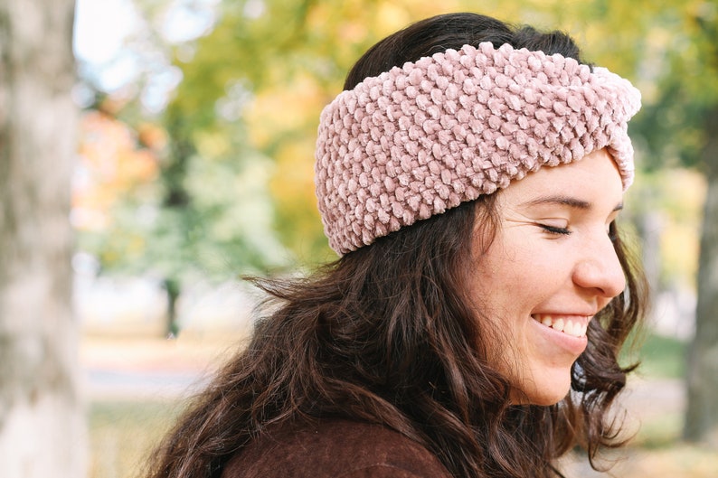 velvet textured chunky knit twisted turban handmade headband ear warmer the bellamy pink image 4