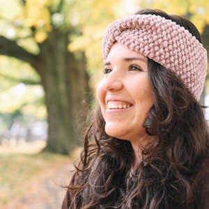 velvet textured chunky knit twisted turban handmade headband ear warmer the bellamy pink image 3