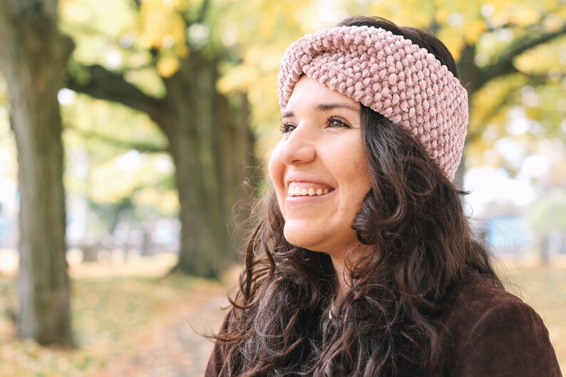 velvet textured chunky knit twisted turban handmade headband ear warmer the bellamy pink image 3