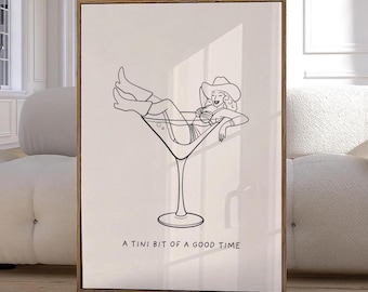 Cowgirl Martini Poster Western Rodeo Wall Art Cowgirl Wall Art Digital Print Western Apartment Bar Cart Print Preppy Cowgirl Cocktail Poster