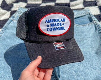 American Made Cowgirl Trucker Hat Western Theme Trucker Hat Cowgirl Trucker Hat River Baseball Cap Embroidered Trucker Hat Summer Hat