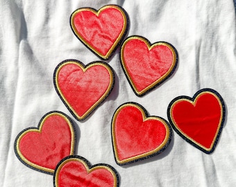 Heart Patch Iron On Red Heart Patch Embroidered Patch Sew On Self Adhesive Patch Jacket Patch Heart Patch Red and Gold Heart Applique