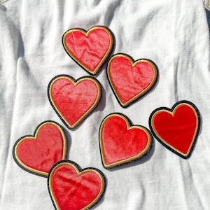 Heart Patch Iron On Red Heart Patch Embroidered Patch Sew On Self Adhesive Patch Jacket Patch Heart Patch Red and Gold Heart Applique