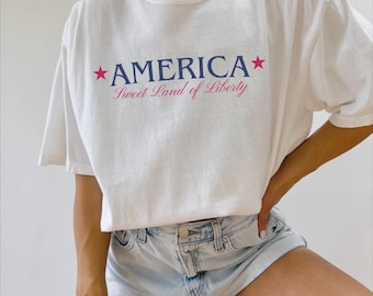 America T-Shirt Sweet Land of Liberty Tee Trendy USA Shirt for Her Oversized Tee America Fourth of July Shirt Western USA Tee Women Gift