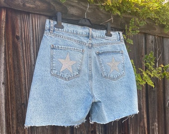 Custom Denim Shorts for Women Rhinestone Star Shorts Denim Shorts Country Concert Shorts Western Denim Shorts Cowgirl Shorts Rhinestones