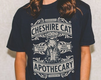 COMFORT COLORS Cheshire Cat Shirt - Alice in Wonderland Tshirt - Retro Apothecary Tee - Looking Glass Book