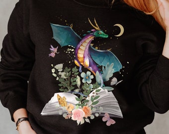 Dragon Sweatshirt - Fantasy Core Fashion - Boekenliefhebber Unisex Pullover - Bibliothecaris Cadeau - Leraarwaardering - Boekenliefhebber Leescadeau