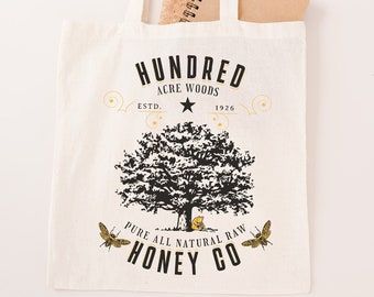 Winnie the Pooh Tote Bag - Pooh Bear Honey Canvas Carrier - Hundred Acre Wood Gift for Librarian