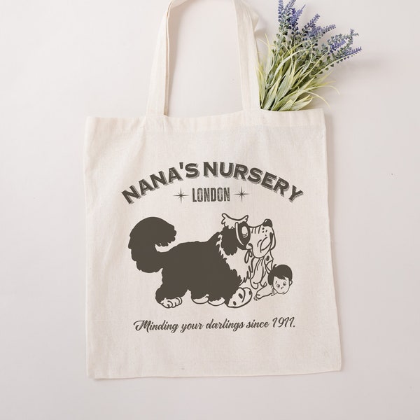 Peter Pan Book Tote Bag - Classic Literature Nana's Nursery Canvas Carrier - Newborn Baby and Dog Vintage Aesthetic Gift Package