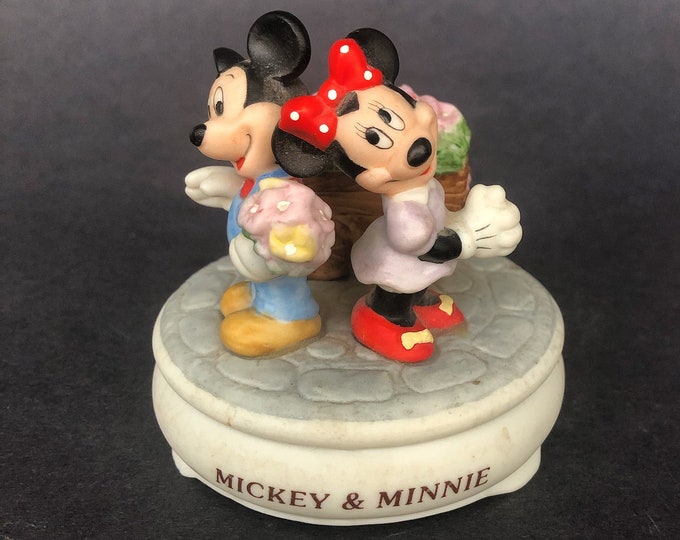 Vintage Disney Music Box With Mickey and Minnie Porcelain Etsy