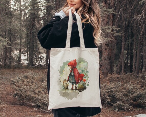 Fairy Tale Tote Bag Woodland Animals Canvas Tote Vintage Book Bag