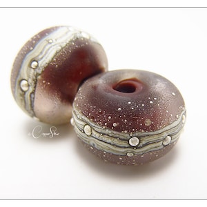 Lampwork Beads, 8x13mm Glass Bead Violet Rondelle Pair with Fine Silver Detail, Cosmic Handmade by Copperstone Art Glass