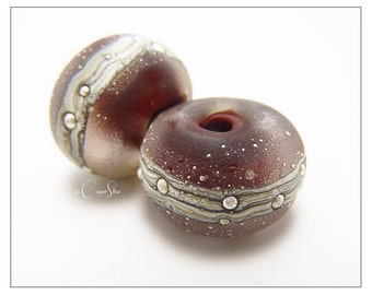 Lampwork Beads, 8x13mm Glass Bead Violet Rondelle Pair with Fine Silver Detail, Cosmic Handmade by Copperstone Art Glass