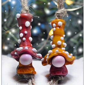 Christmas Decoration, Gonk Gnome Handmade Lampwork Glass Tomte, Nisse by Copperstone Art Glass