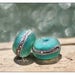 Handmade Lampwork 8x13mm Glass Bead Pair with Burnished Fine Silver Detail - Glitter Bomb in Teal, Crimson, Grey or Periwinkle, Copperstone