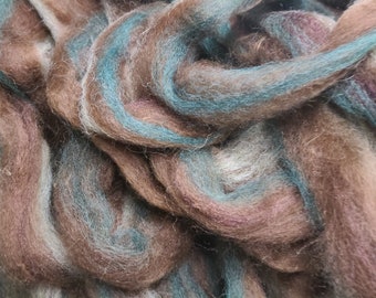 Streaked Shamrock- Alpaca Roving with Green Merino and Burgundy Silk