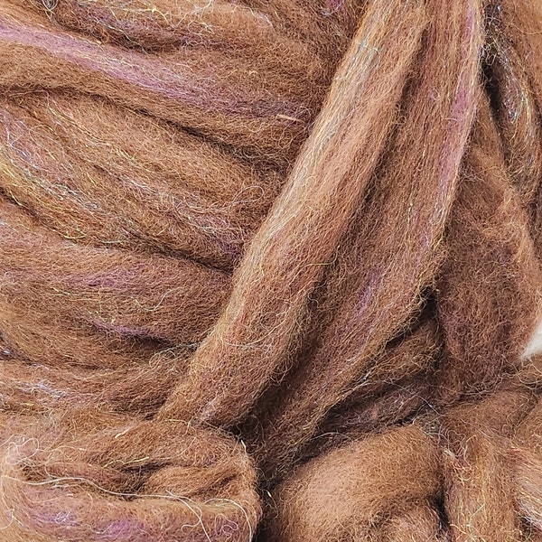 Brown Alpaca Roving with Firestar and Purple Merino Blend