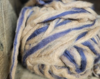 Fawn Alpaca Roving w/ Dark Purple Merino Stripe (Kersee)