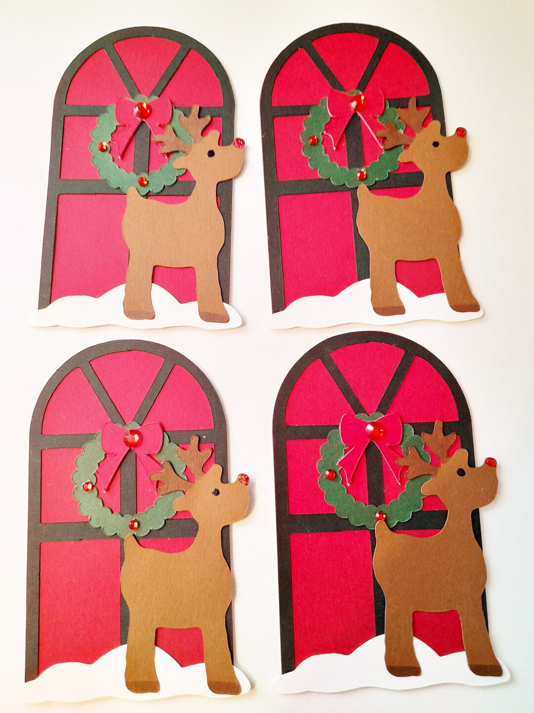 4 Christmas Doors With Wreaths & Reindeers Ready Made Etsy