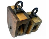 Antique Big Wooden Pulley, Block Tackle Barn Hoist, Oak, Iron, Lignum Vitae
