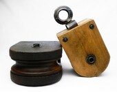 Antique Wooden Pulley, Block Tackle Barn Hoist, Maple, Iron, Lignum Vitae