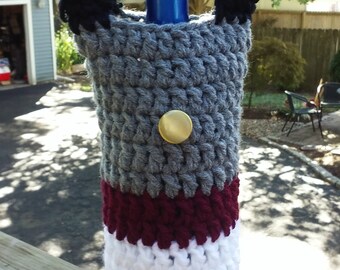 USMA, West Point Fristie theme wine bottle tote, hand crochet