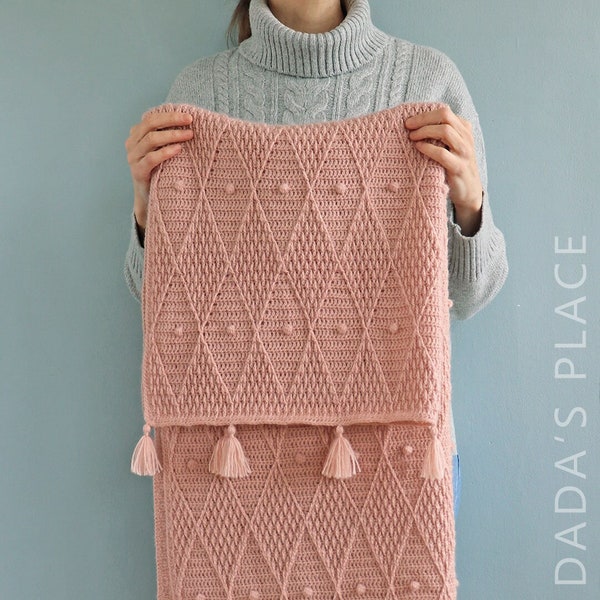 CROCHET PDF PATTERN: Cosmopolitan blanket/Modern Crochet Afghan/Textured Baby Blanket/Step-by-step Tutorial/Stroller Blanket/Bobble stitch