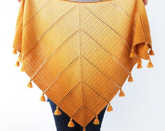 CROCHET PATTERN: Al Amal Shawl/Triangle Crochet Shawl/Yellow Shawl/Shawl With Tassels/Boho Style Crochet Shawl/Crochet Wrap/Crochet Scarf