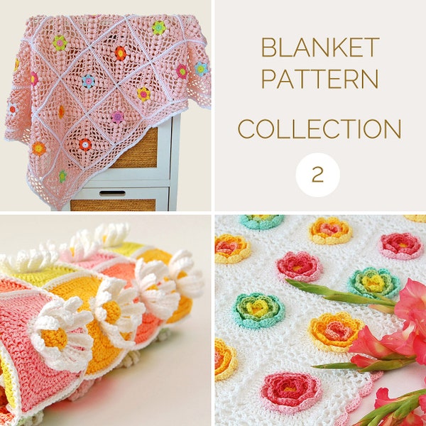 CROCHET BLANKET PATTERN Collection 2/Granny Square Blanket/Flower Crochet Blanket/3D Crochet Blanket/Crochet Baby Blanket