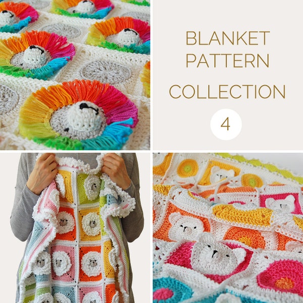 CROCHET BLANKET PATTERN Collection 4/Lion Blanket/Crochet Animal Baby Blanket/Sheep Blanket/Blanket Bundle/Teddy Bear Blanket/3D Blanket