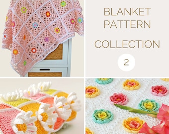 CROCHET BLANKET PATTERN Collection 2/Granny Square Blanket/Flower Crochet Blanket/3D Crochet Blanket/Crochet Baby Blanket